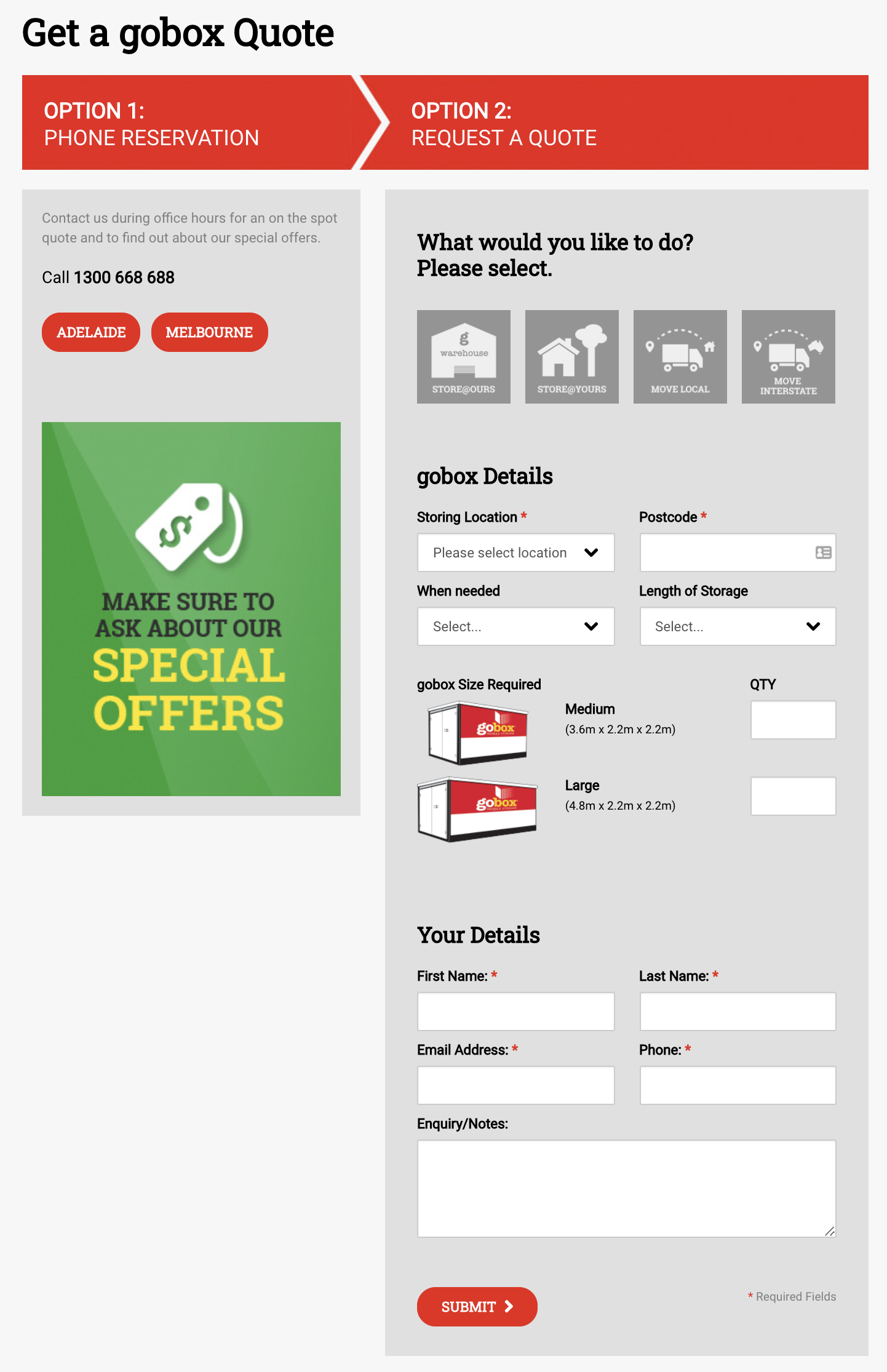 Original 'Get a gobox Quote' form