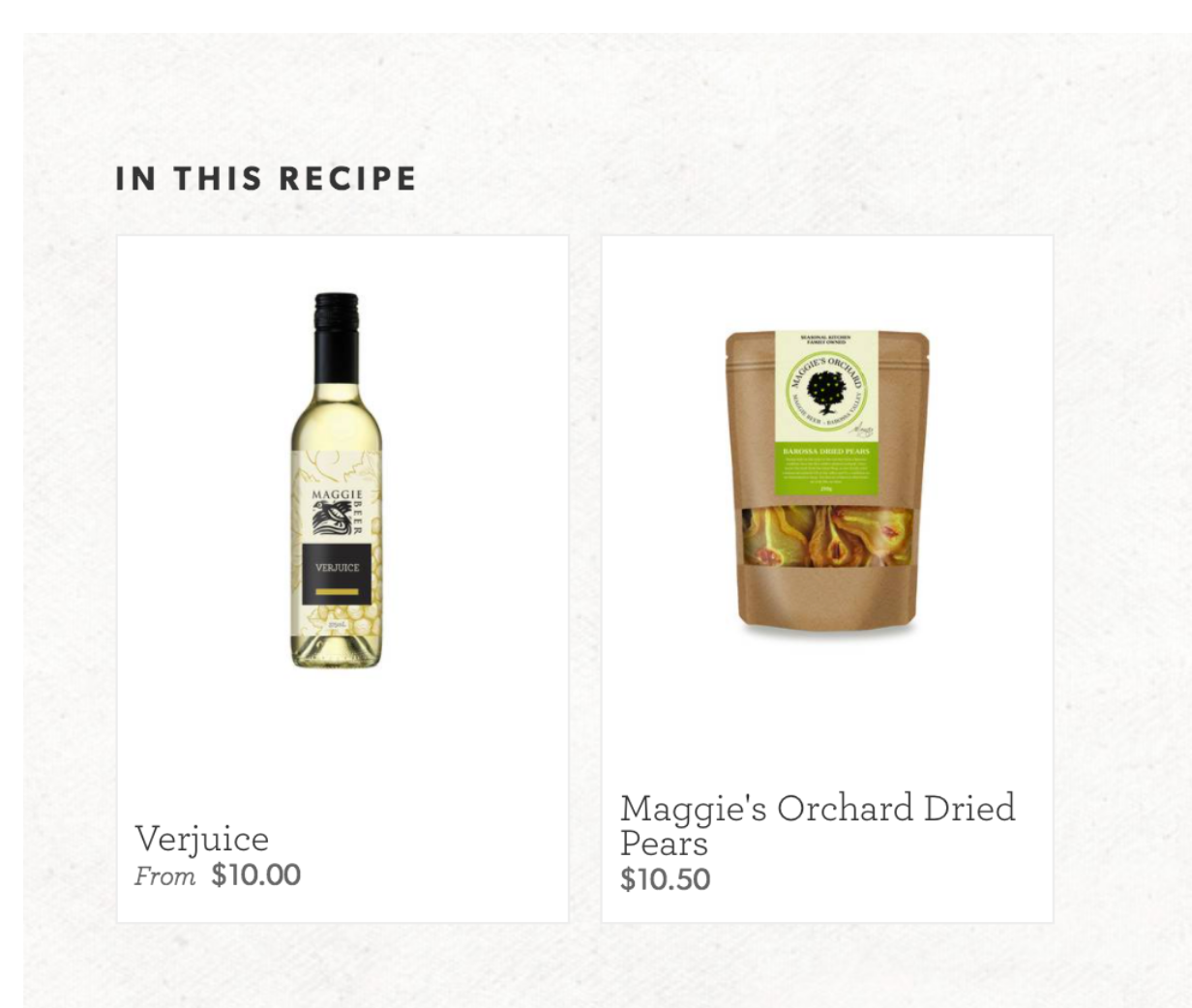 Products used in each recipe were featured at the foot of the recipe page.
